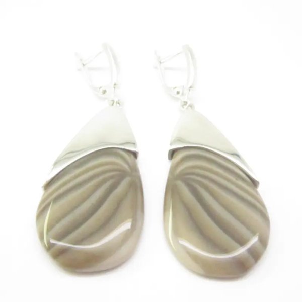 Krzemień Pasiasty w srebrze rodowanym - kolczyki