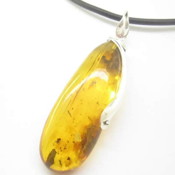 Pająk w przezroczystym bursztynie i srebro - zawieszka z rzemieniem