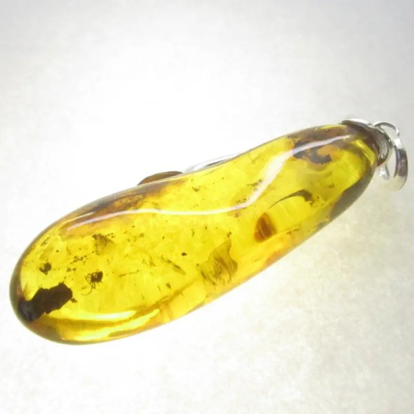 Pająk w przezroczystym bursztynie i srebro - zawieszka z rzemieniem