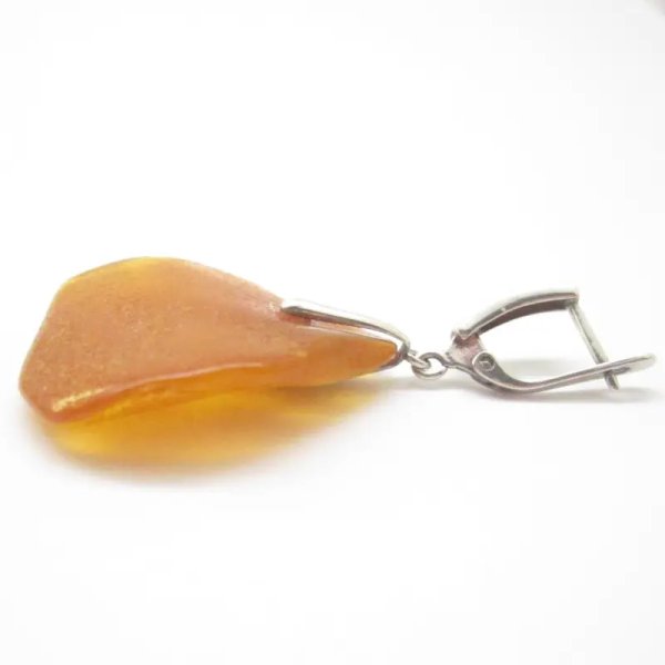 Surowy Naturalny Bursztyn i srebro - Komplet naszyjnik na rzemieniu (40-60 cm)  i kolczyki