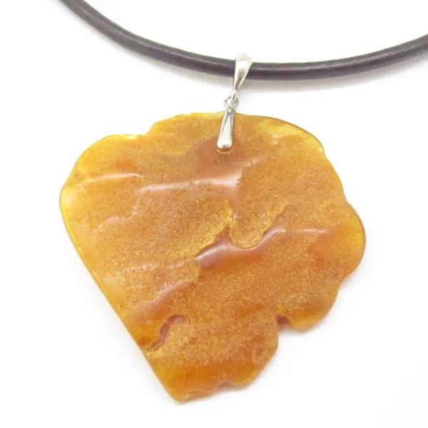 Surowy Naturalny Bursztyn i srebro - Komplet naszyjnik na rzemieniu (40-60 cm)  i kolczyki