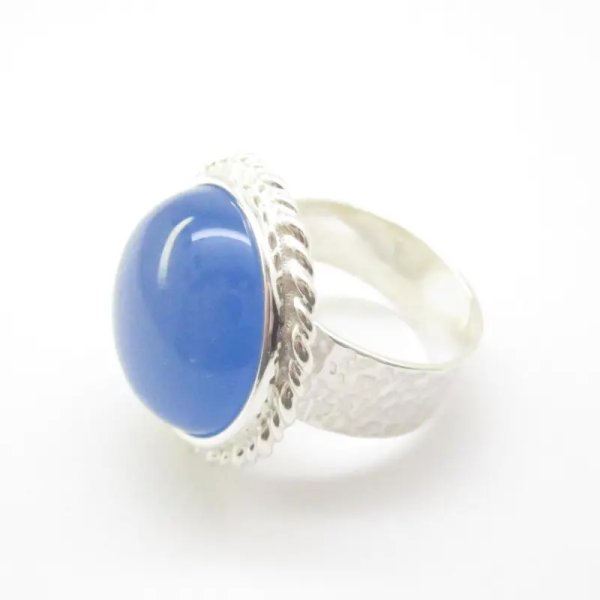 Agat niebieski w srebrze - pierścionek (Rozmiar Jubilerski 15, 20, 21) z regulacją