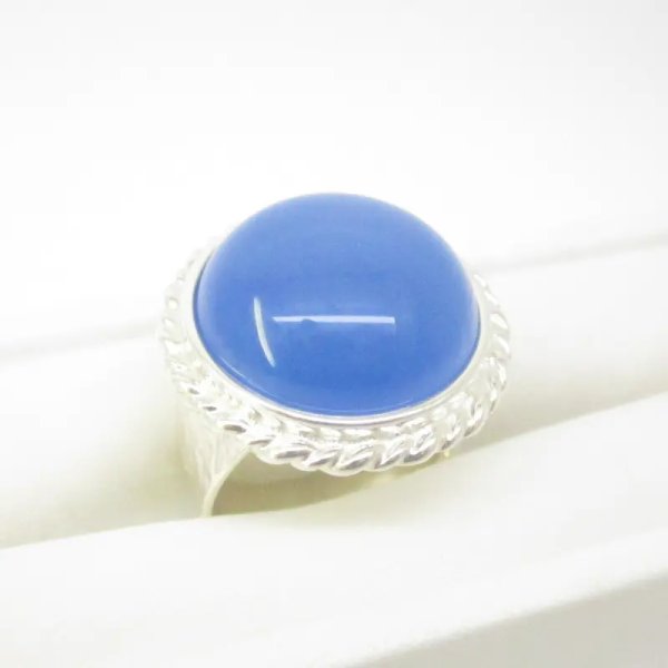 Agat niebieski w srebrze - pierścionek (Rozmiar Jubilerski 15, 20, 21) z regulacją