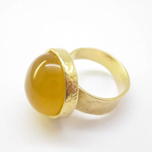 Agat pomarańczowy w młotkowanym srebrze złoconym - pierścionek (Rozmiar Jubilerski 13 lub 16) z regulacją