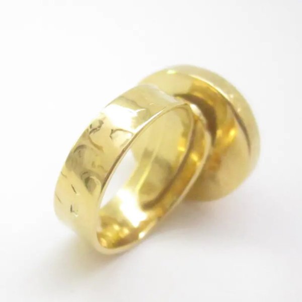 Agat pomarańczowy w młotkowanym srebrze złoconym - pierścionek (Rozmiar Jubilerski 13 lub 16) z regulacją