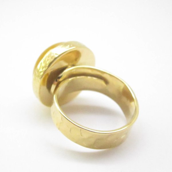 Agat pomarańczowy w młotkowanym srebrze złoconym - pierścionek (Rozmiar Jubilerski 13 lub 16) z regulacją