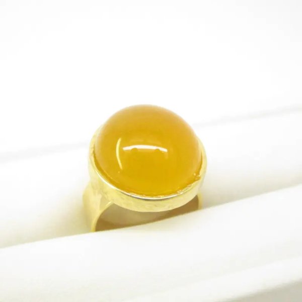 Agat pomarańczowy w młotkowanym srebrze złoconym - pierścionek (Rozmiar Jubilerski 13 lub 16) z regulacją