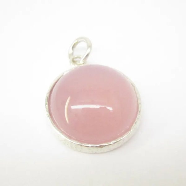 Agat różowy i srebro młotkowane - zawieszka 20 mm 