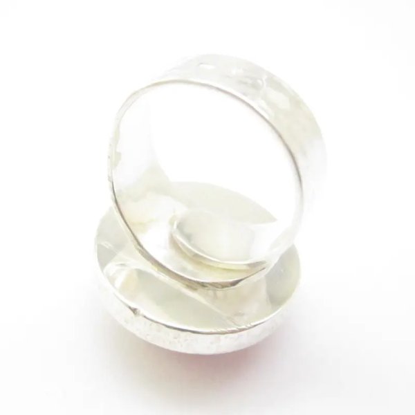 Agat różowy w srebrze młotkowanym - pierścionek (Rozmiar Jubilerski 14) z regulacją