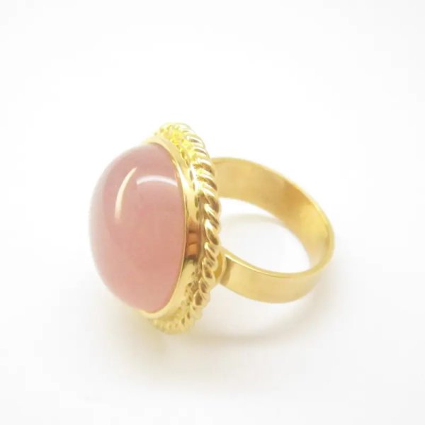 Agat różowy w srebrze złoconym - pierścionek (Rozmiar Jubilerski 15 lub 19) z regulacją