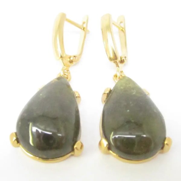 Granat Zielony w srebrze złoconym - kolczyki łzy