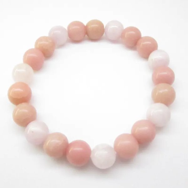 Opal różowy, Kwarc różowy i Kunzyt kulki 10 mm - bransoletka 19 cm