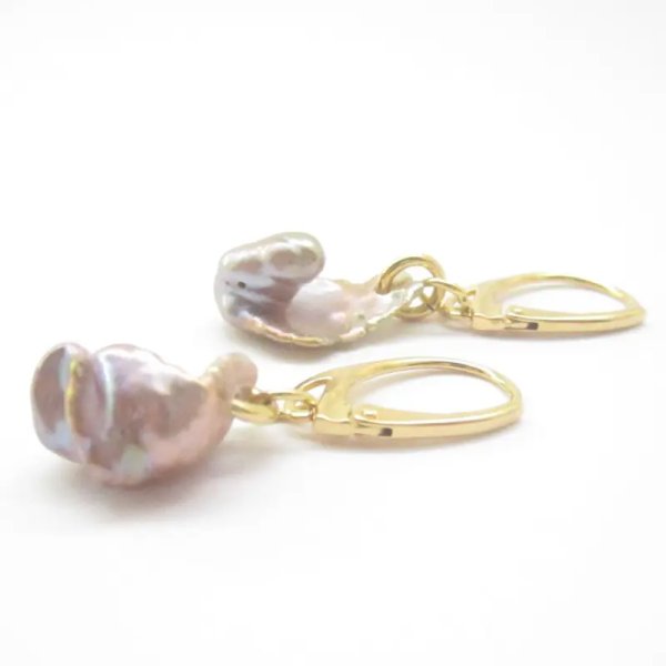 Perła fioletowa i srebro złocone - kolczyki nieregularne (para)