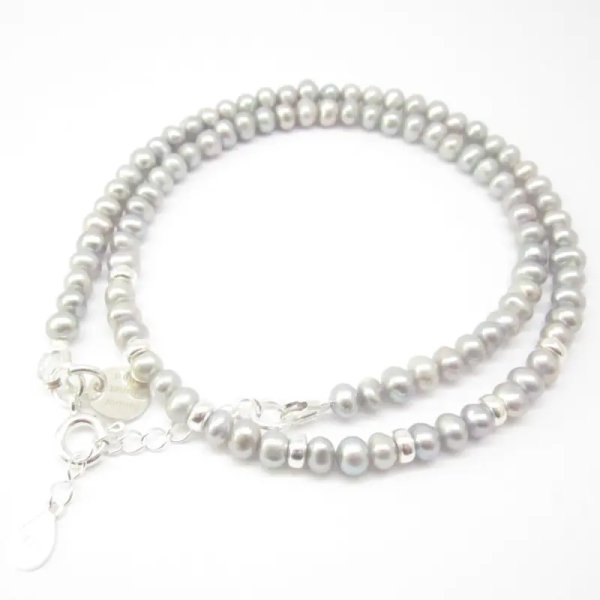 Perły Naturalne szare i srebro - Naszyjnik choker