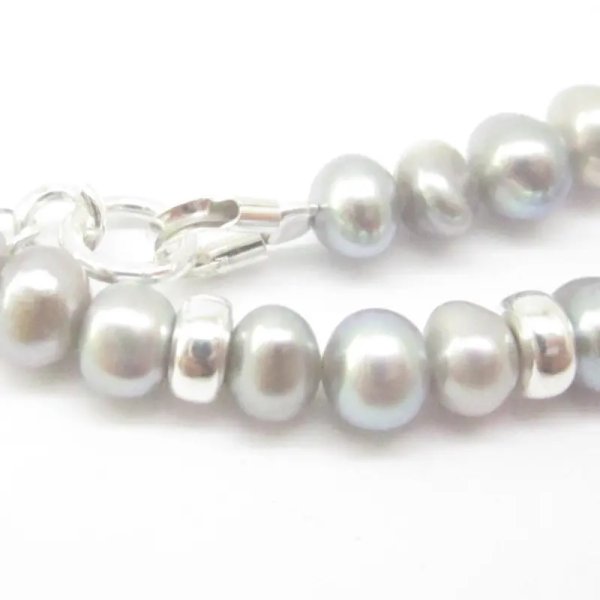 Perły Naturalne szare i srebro - Naszyjnik choker