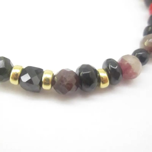 Koral, Turmalin, Onyks, Hematyt i srebro złocone - bransoleta 18 cm