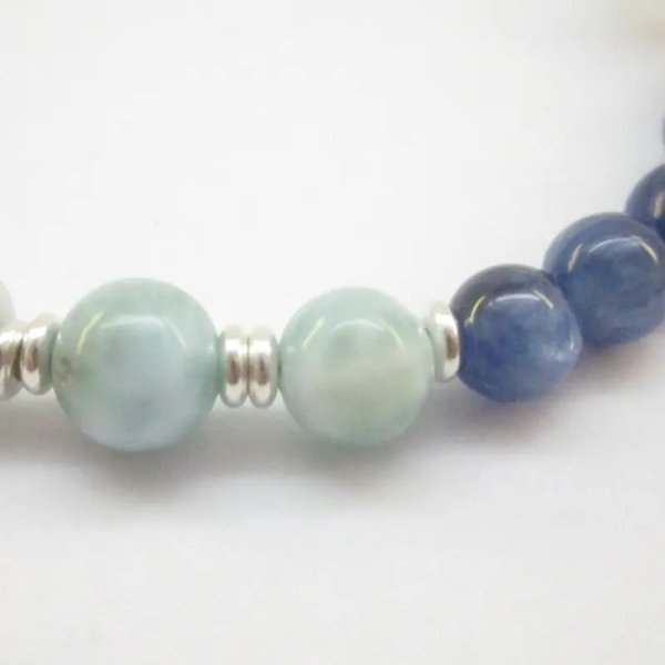 Kyanit, Larimar, Kamień Księżycowy, Szafir fasetowany i srebro - bransoleta 19 cm