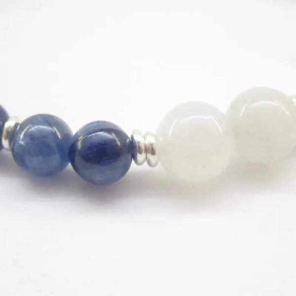 Kyanit, Larimar, Kamień Księżycowy, Szafir fasetowany i srebro - bransoleta 19 cm
