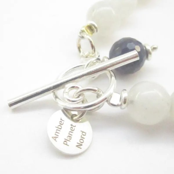 Kyanit, Larimar, Kamień Księżycowy, Szafir fasetowany i srebro - bransoleta 19 cm