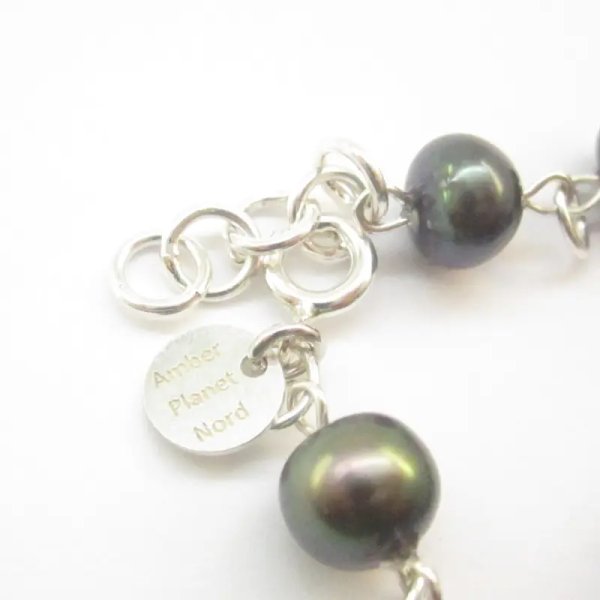 Perły Naturalne, granatowe i srebro - bransoleta