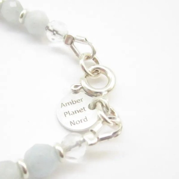 Szafir, Kryształ Górski, Akwamaryn - fasetowane kulki i srebro - bransoleta 18 cm