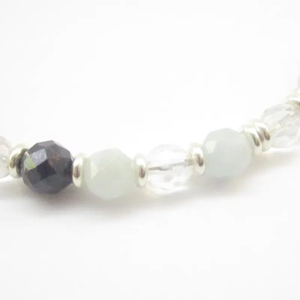 Szafir, Kryształ Górski, Akwamaryn - fasetowane kulki i srebro - bransoleta 18 cm