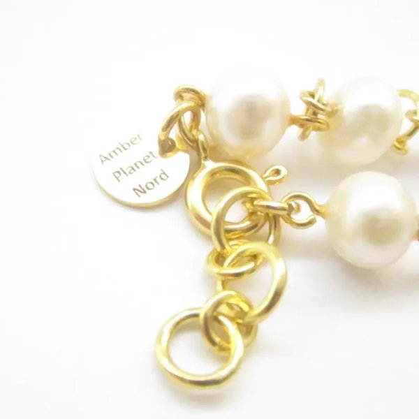 Perły Naturalne, białe, granatowa i srebro złocone - bransoleta 18 cm + 2 cm regulacji