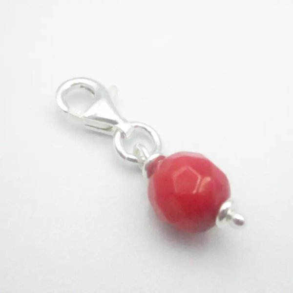 Srebro - zawieszka charms Koral czerwony fasetowany 7 mm 