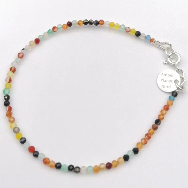 Agat kolorowy fasetowany 2 mm i srebro - bransoletka