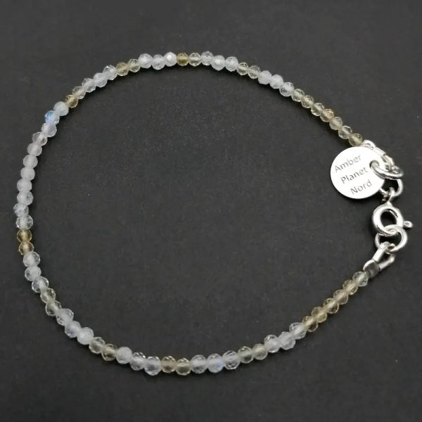 Kamień Księżycowy, Cytryn (Lemon) - fasetowane kulki 2 mm i srebro - bransoletka
