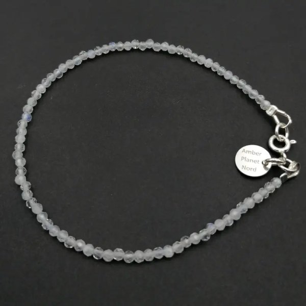 Kamień Księżycowy fasetowany 2 mm i srebro - bransoletka