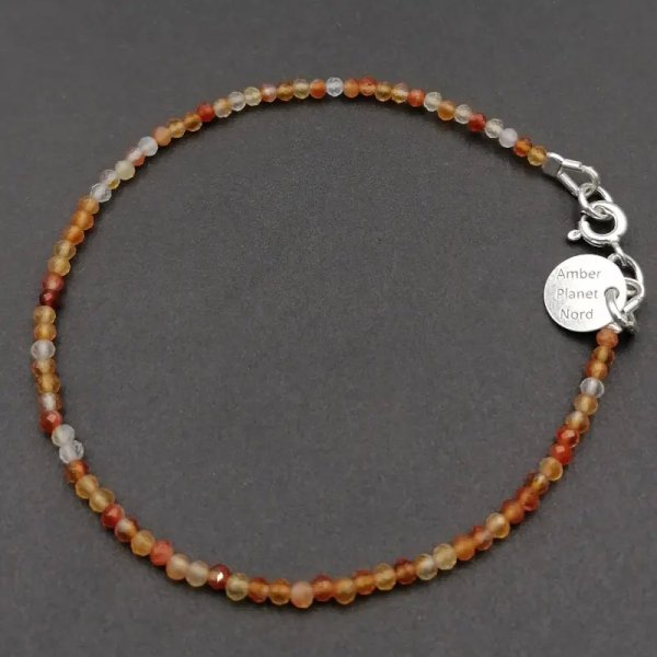 Karneol fasetowany 2 mm i srebro - bransoletka