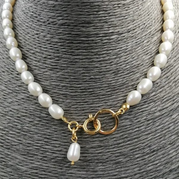 Perły Naturalne, białe i srebro złocone- naszyjnik