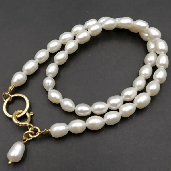 Perły Naturalne, białe i srebro złocone- naszyjnik