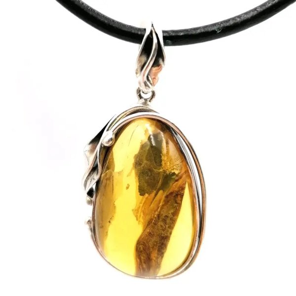Bursztyn i srebro oksydowane - zawieszka
