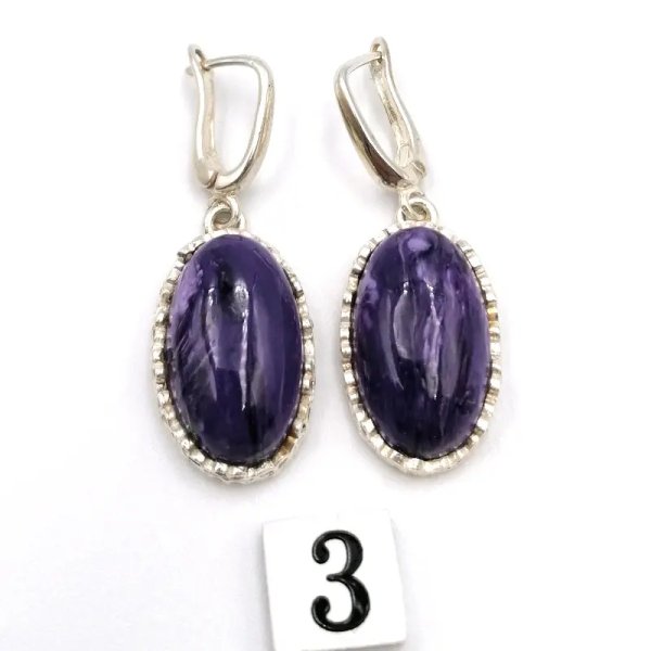 Czaroit i srebro - kolczyki owale (para)