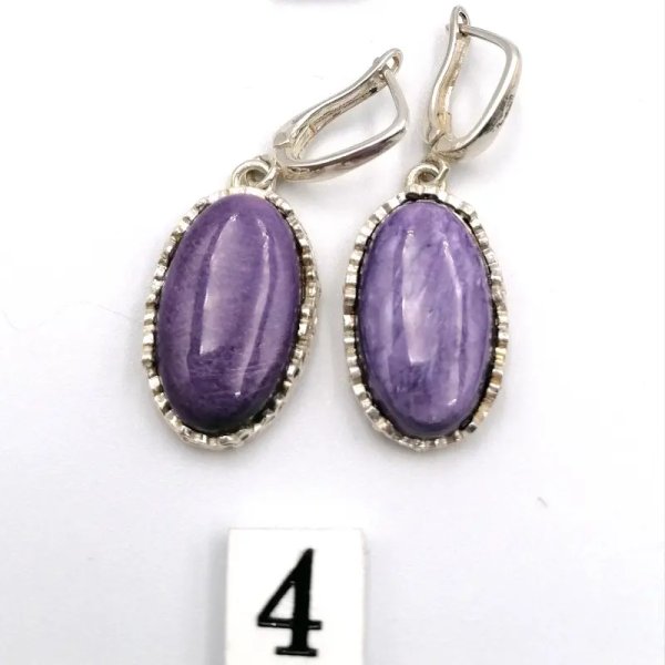 Czaroit i srebro - kolczyki owale (para)