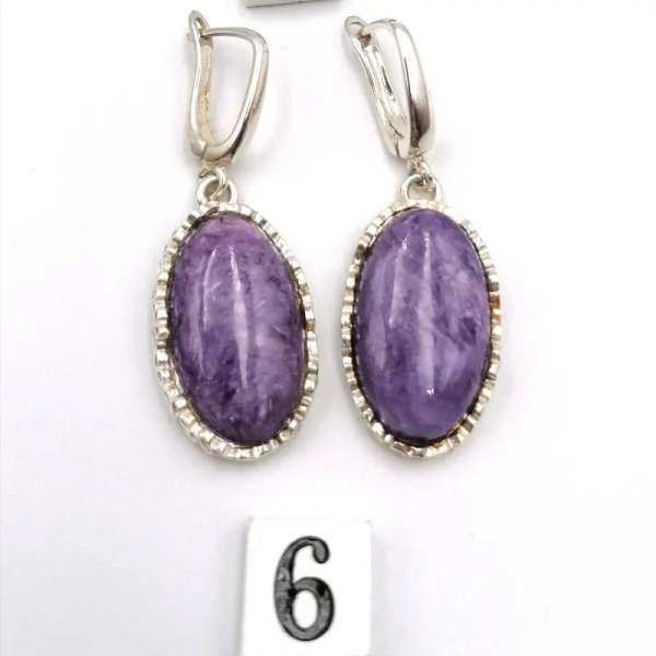 Czaroit i srebro - kolczyki owale (para)