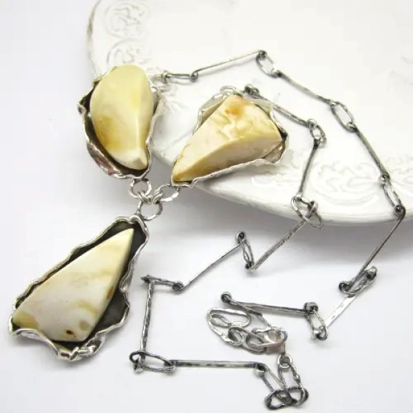 Mleczny Bursztyn i Srebro - naszyjnik
