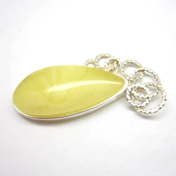 Mleczny Bursztyn i srebro - wisiorek łza