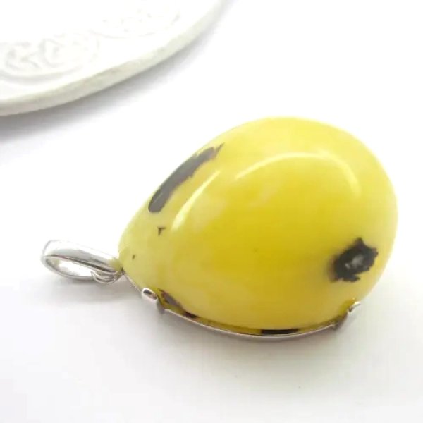 Bursztyn mleczny z pirytem i srebro rodowane - zawieszka łza