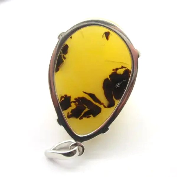 Bursztyn mleczny z pirytem i srebro rodowane - zawieszka łza