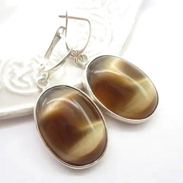 Uleksyt (Ulexyt) w srebrze - kolczyki owale