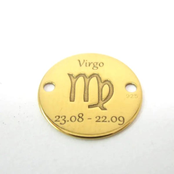 Srebro Ag Złocone  - element ozdobny znak zodiaku - Panna (Virgo, 23.08-22.09) 12mm        