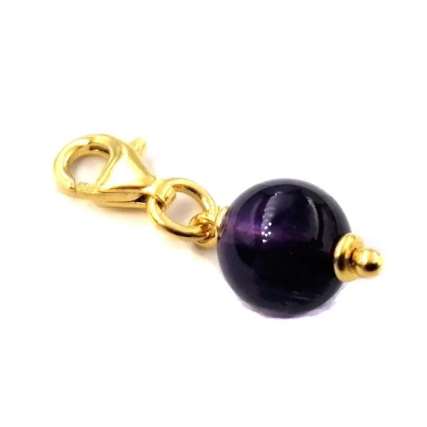 Srebro Ag złocone - zawieszka charms Ametyst 8 mm 
