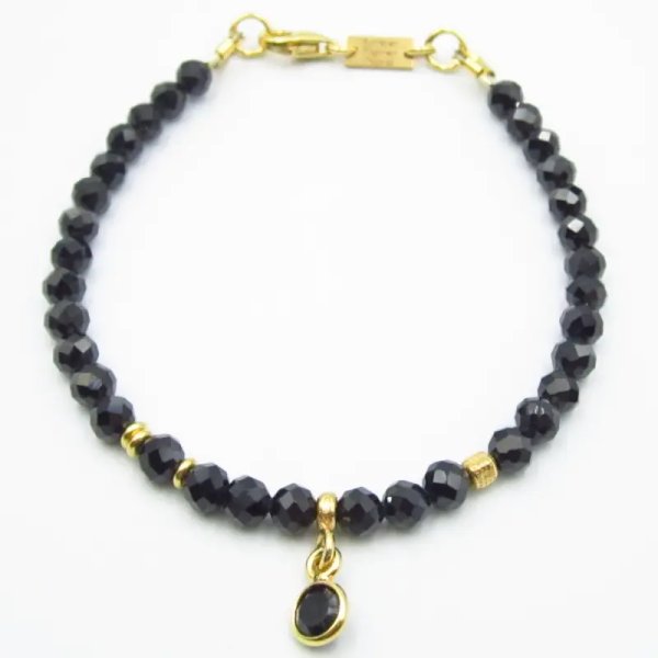 Turmalin, Onyks fasetowany i srebro złocone - bransoletka 17,5 cm