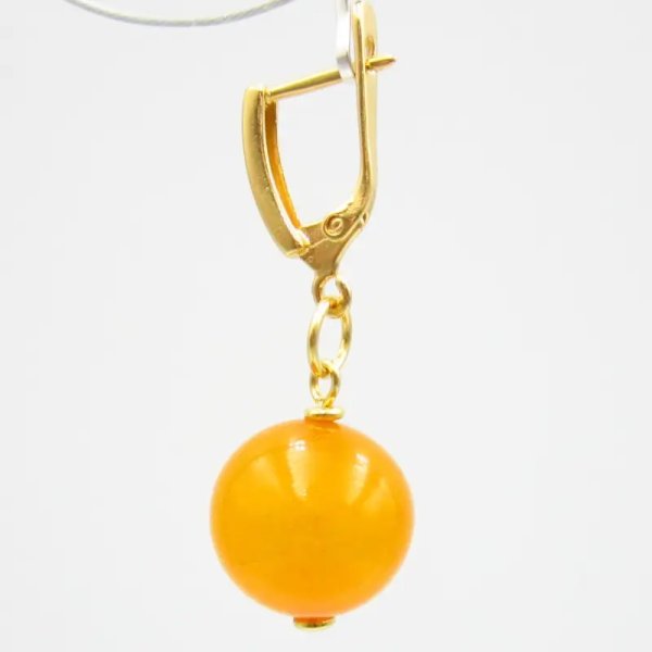 Bursztyn miodowy, matowy i srebro złocone - kolczyki kulki