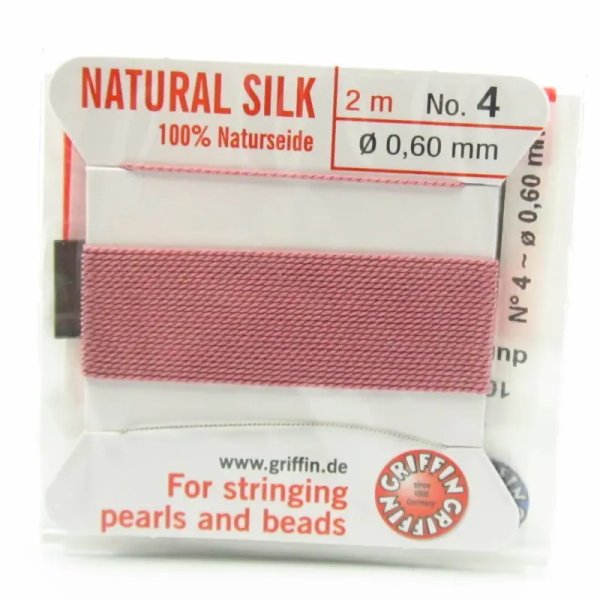 Nici Jedwabne ciemno różowe z igłą - 0,6 mm /2 metry