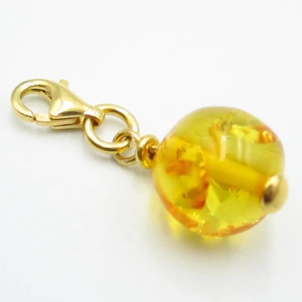 Srebro Ag złocone - zawieszka charms Bursztyn przezroczysty z łuskami 10 mm 