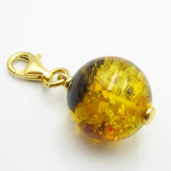 Srebro Ag złocone - zawieszka charms Bursztyn przezroczysty z łuskami 13 mm 